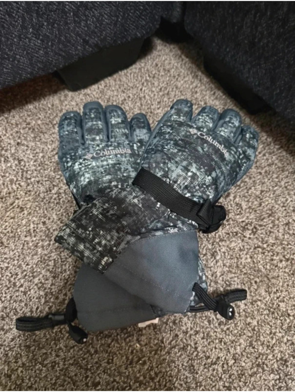 Columbia Men’s Large Omni-Heat Gray Black Winter Ski Gloves